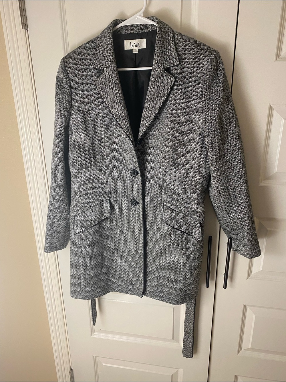 Le Suit Gray Chevron Long Pea Coat